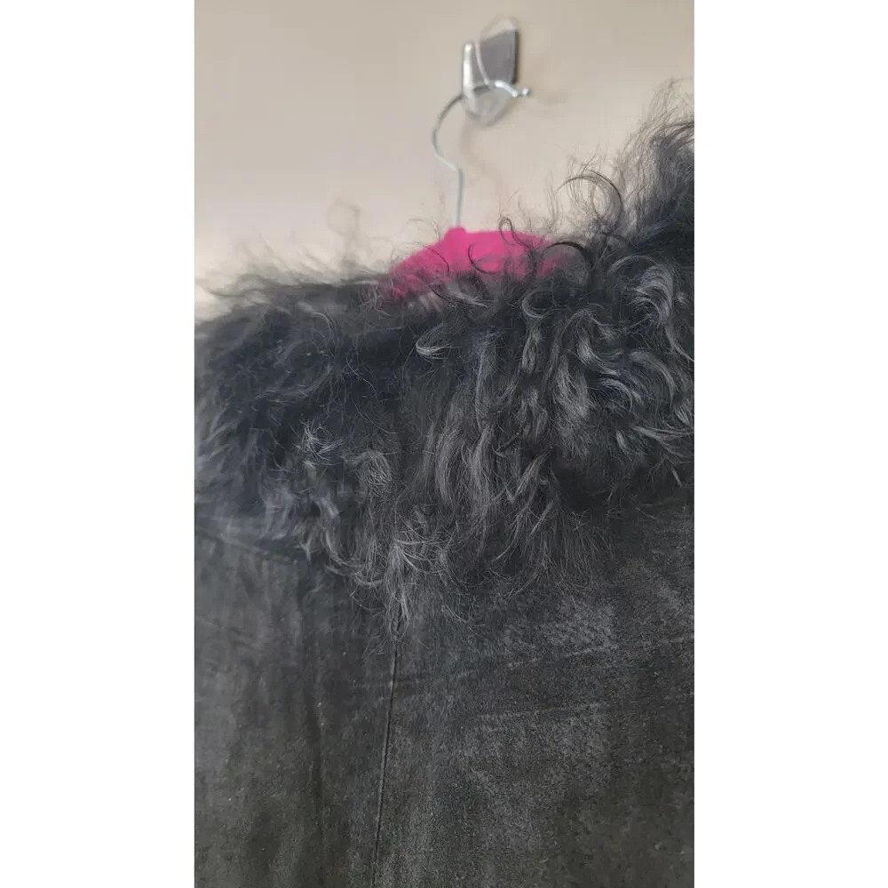 Black Genuine Suede & Fur Trim 70s Glam Whimsygoth Festival Coat - Picture 12 of 16
